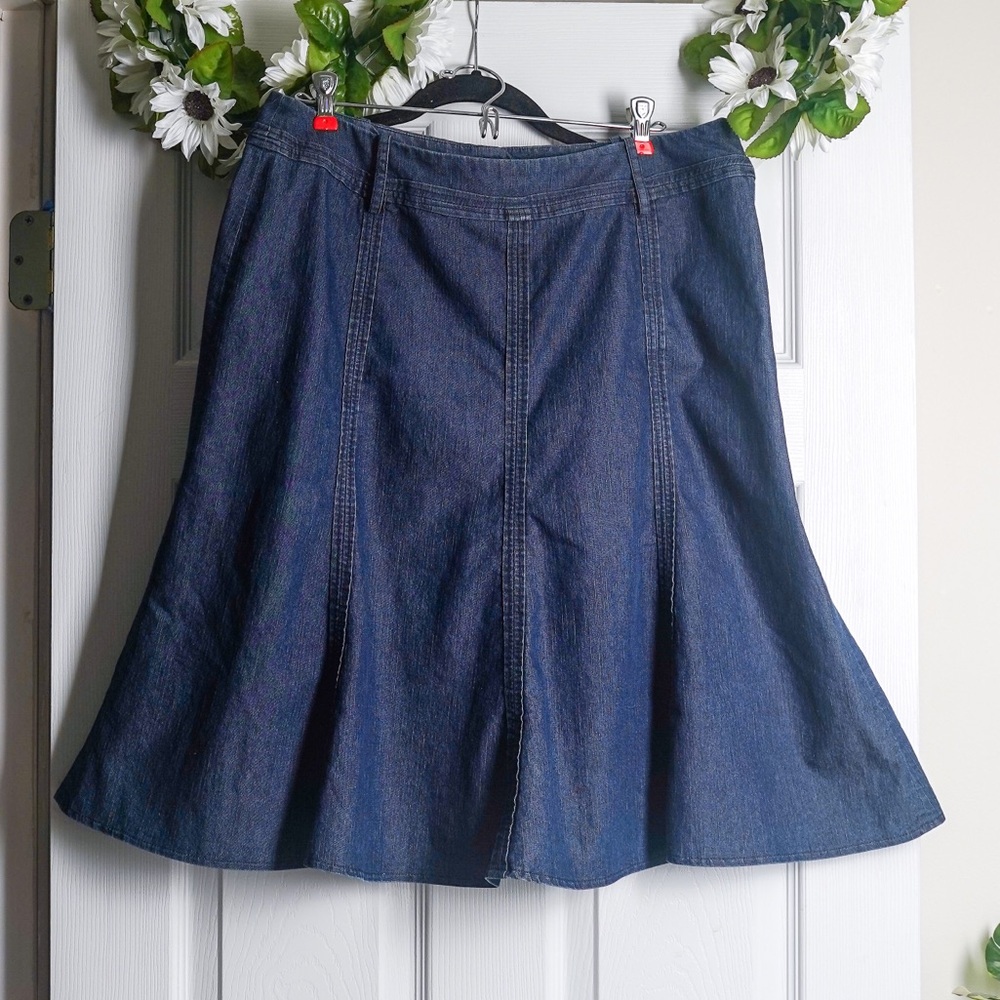 Denim Skirt Flared Hem size 12 Dark Blue A-Line Hidden Side Zipper